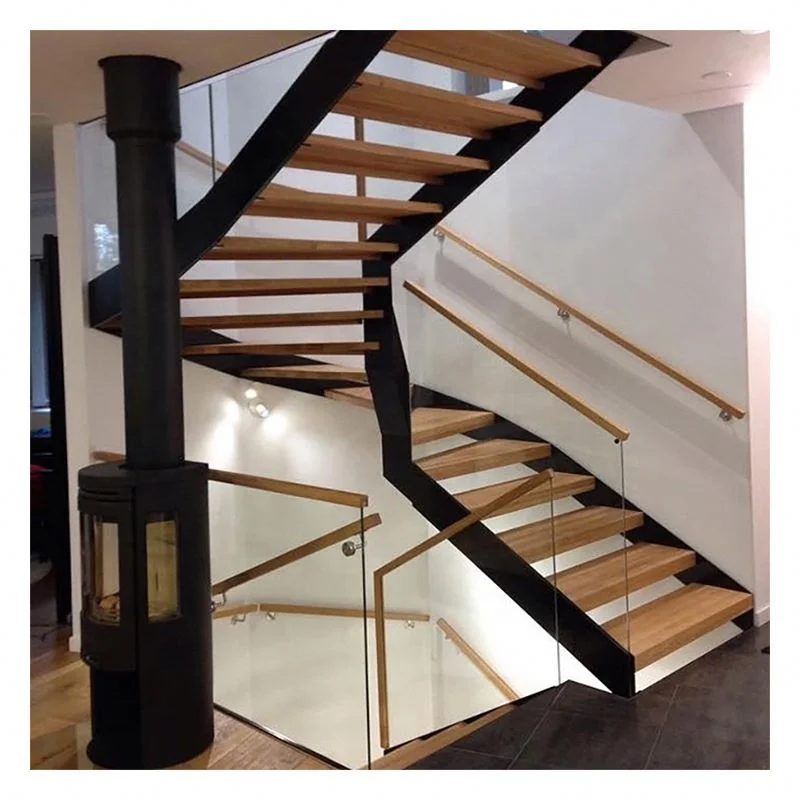 Alucasa Indoor Wooden Tread Staircase Mono Beam Straight Stairs Design