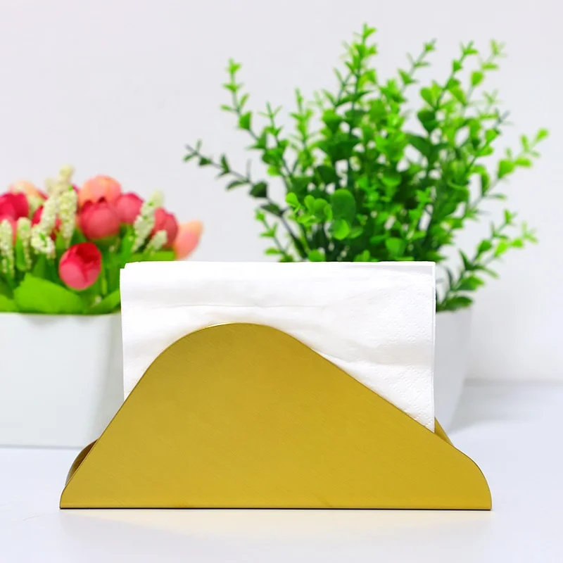 Nordic modern triangle silver gold stainless steel restaurant table paper tissue box holder
