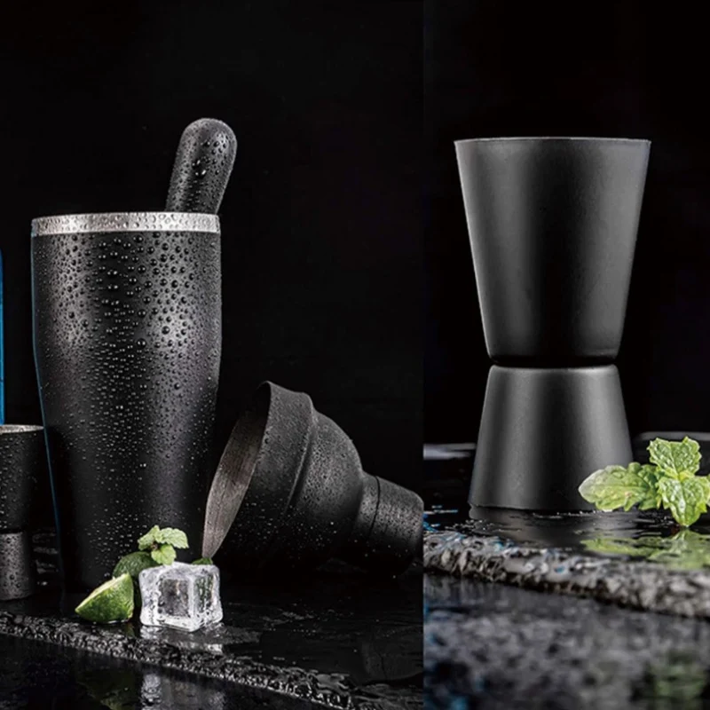 Premium Stainless Steel Bartender Kit Matte Black Cocktail Shaker Set 5-Piece Accessories for Bartender Bar Stool Set