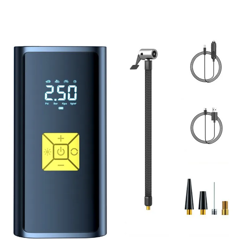 Portable Auto Tire Inflator Pump LED Light Fast Inflating Tire Pressure Detection Power Bank Function Wireless Inflation Pump