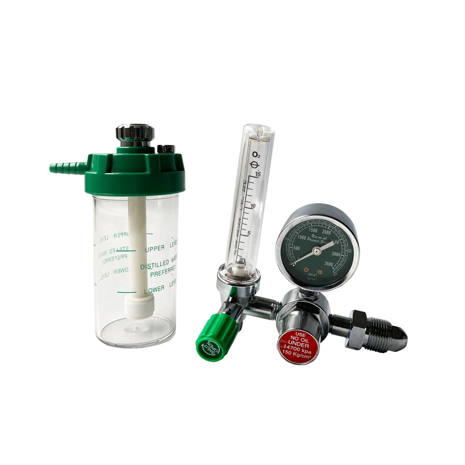 Factory price Bull Nose style connection oxygen tank regulator with humidifier bottle  0-15LPM