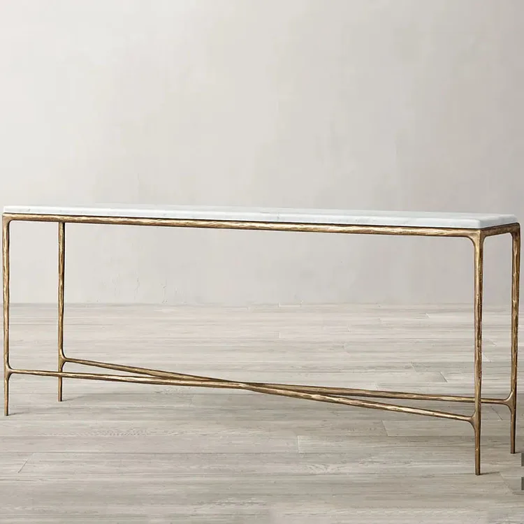 Luxury Home Furniture Metal Table Cross Metal Steel Hammer Steel Thaddeus Marble Console Table