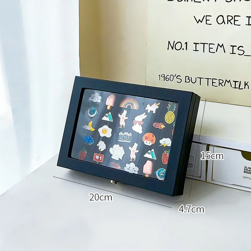 Badge storage display box Transparent dust-proof brooch box Medal display stand pu leather medal box Badge photo frame