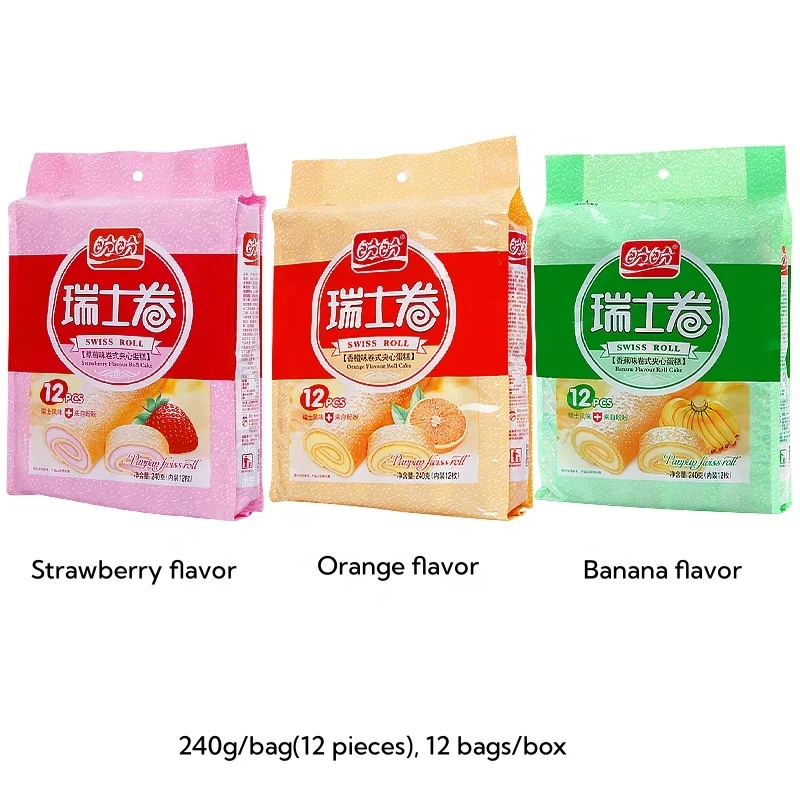Sweet Swiss Roll Orange Banana Flavor 240g Layer Cake for Breakfast or Leisure Snack Box Packaging