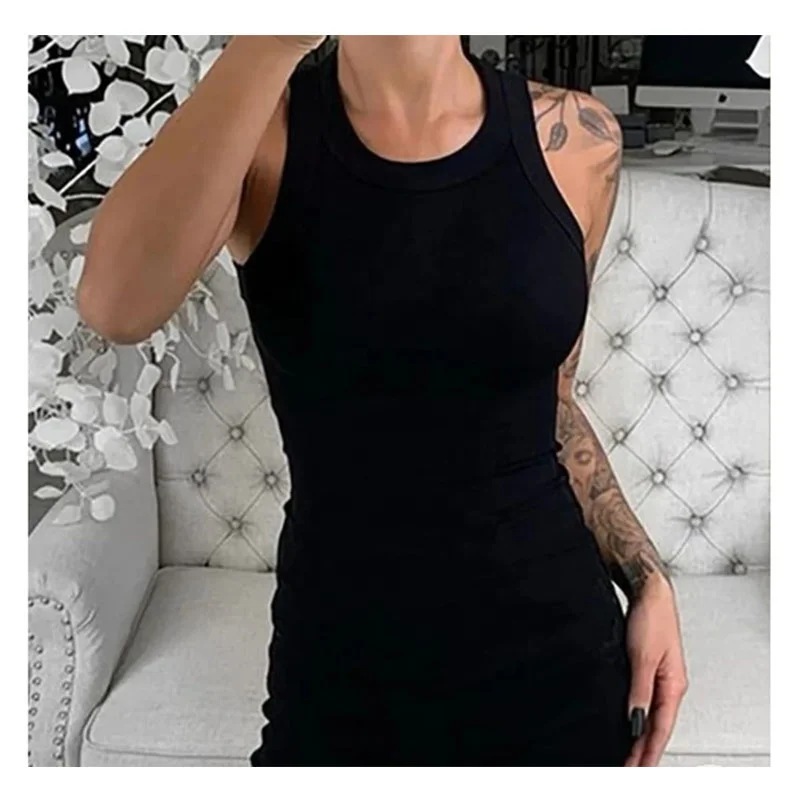 High quality polyester crew-neck ribbed sleeveless tight knit crop vest fashion women casual gym sports tank top solid