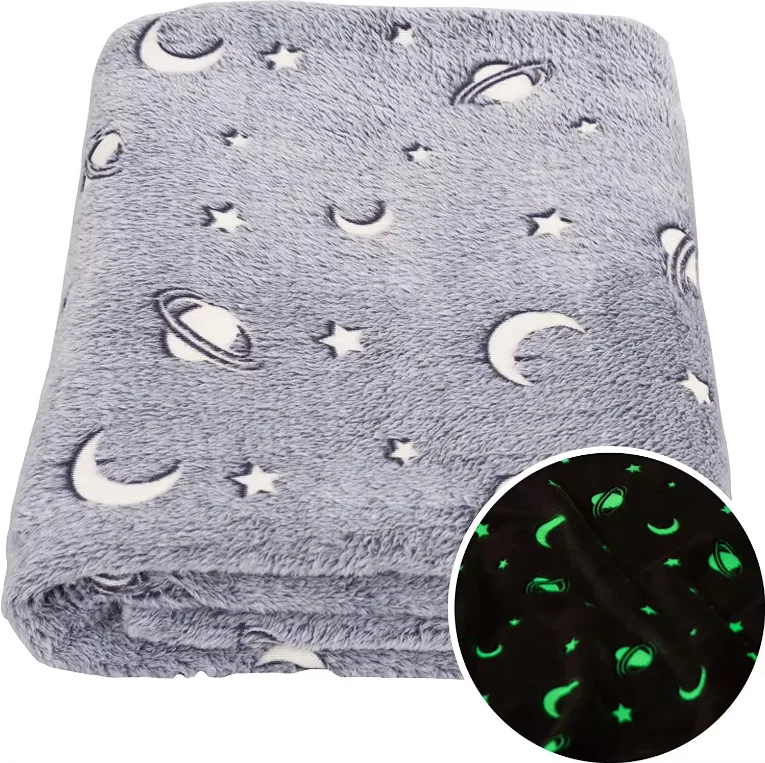 Glow Stars and Cool Stuff for Kids Fleece Throw Luminous blanket Cozy Glow in The Dark Blanket with Star Moon