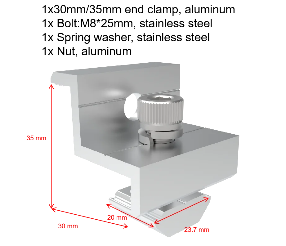 30 mm 35 mm pv solar middle clamp inter clamps end clamp for roof ground solar panels mounting racking structure energy  system