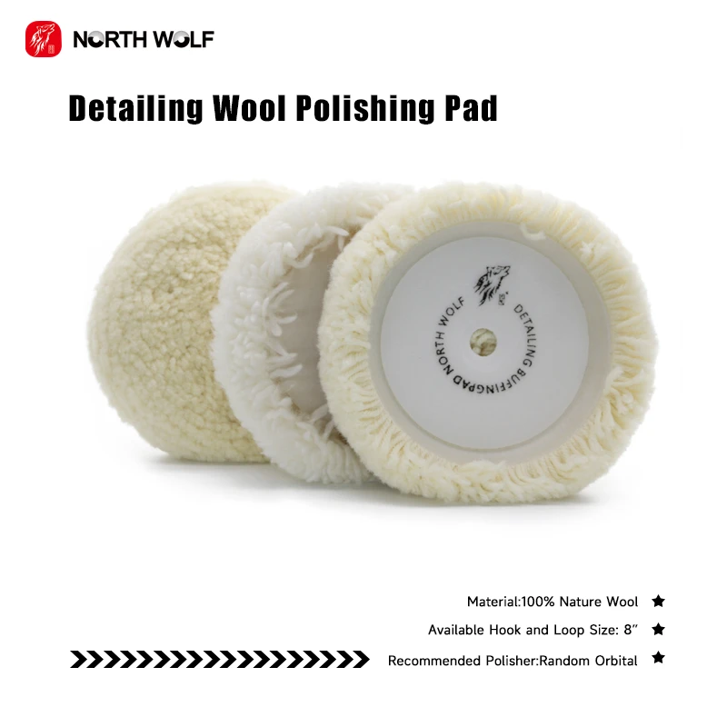 North Wolf Professional Single Sided Lambs 8 inch Wool Buffing Pads Genuine Car Detailing Wool Polishing Pad