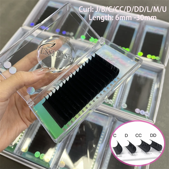 ESSILASH easy to make fans super dark fluffy matte black eyelashes 0.03 0.05 0.07 Faux Mink Eyelashes  C CC D DD L M Curl
