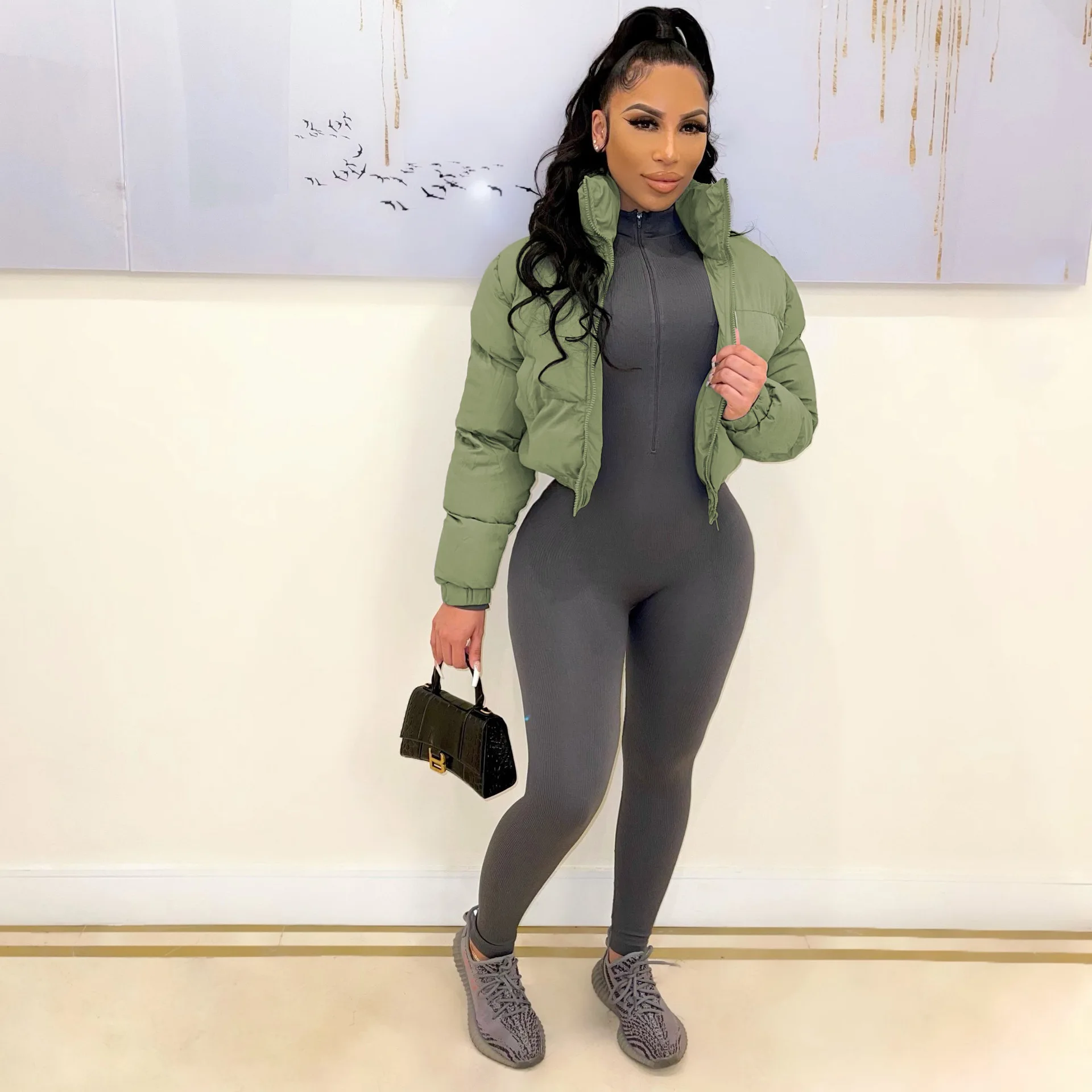 2021 New Fashion Thick Woman Warm Outwear Casual Solid Color Zipper Winter Coat Women Winter Puffer Jacket