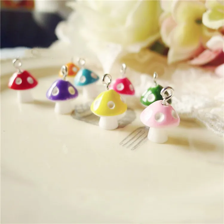 Wholesale Color 3D Mushroom Resin Charms DIY Craft fit for Bracelet Jewelry Finding handmade 10*15mm
