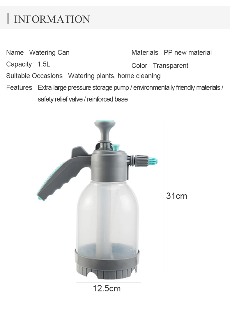 New 2L manual plastic garden spray bottle, transparent bottle body