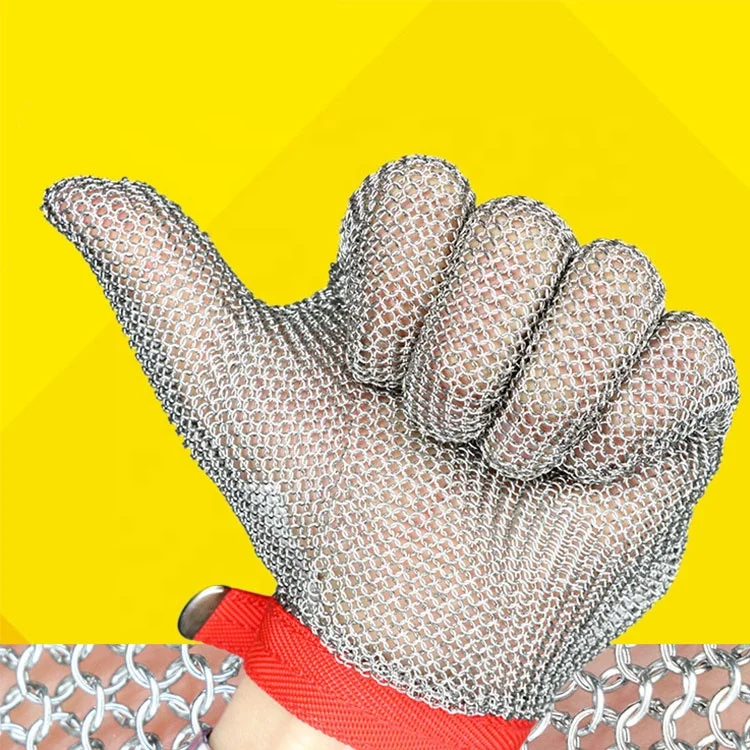 Gujia ODM durable CE certificate five fingers hand gloves cut resistant kitchen butcher  knife  stainless steel ring gloves