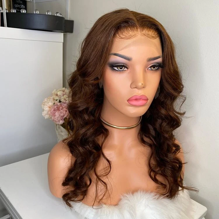 180% Density Light Brown Natural Color Human Hair Wigs For Black Women Brazilian Virgin Hair Transparent Lace Front Wig