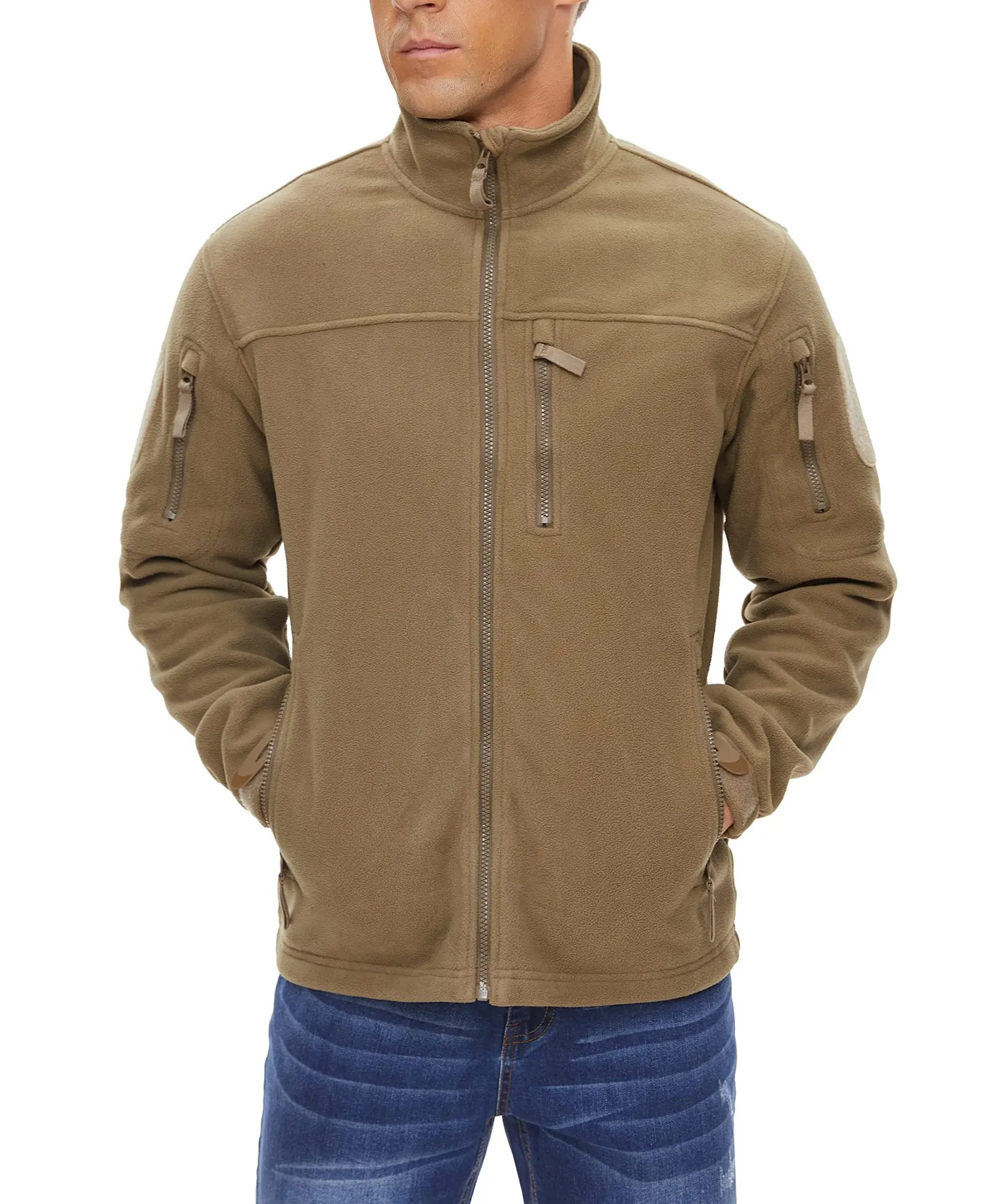 Custom Windbreaker Winter Thermal Hunting Hiking Jacket Multi-Pocket Full Zip Fleece Tactical Jacket For Men