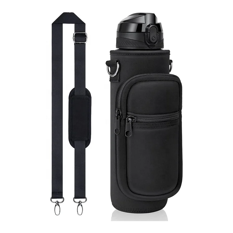 high quality custom outdoor Leakproof hiking sports gym neoprene sling carry holder water bottle sleeve carrier bag with strap