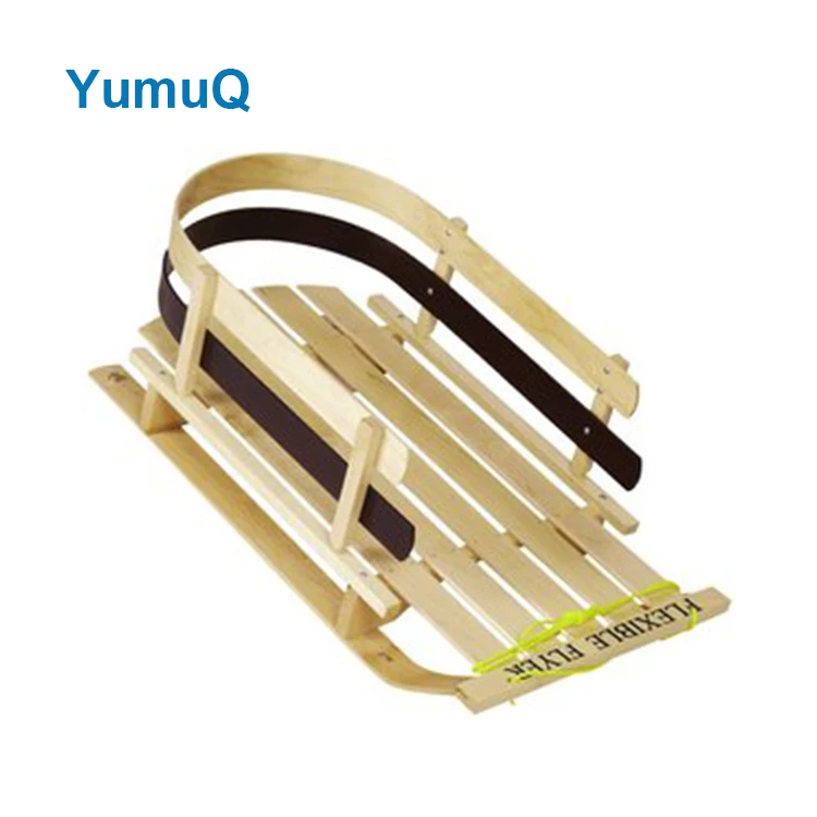 YumuQ 73cm Ice Beech Wooden Snow Sledge, Winter Sports Baby Wooden Sled With Back