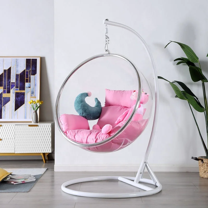 Outdoor Clear Acrylic Basket Swing Lazy Space Bubble Chair Balcony Egg Hanging Swing Ball Chair