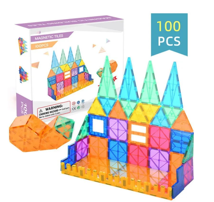 Hot Sale 100 pcs Colorful Magnetic tiles safety sheets Blocks Building Set Magnetic Tiles STEM colorful kid magnetic tiles kids