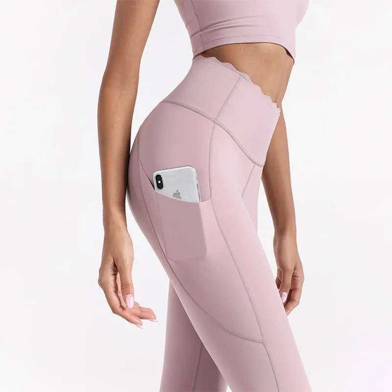 
Custom Logo Sports Wear Lace High Waist Sweatpants Tummy Control Workout Leggings Women Gym Wear Fitness Yoga Pants With Pocket 