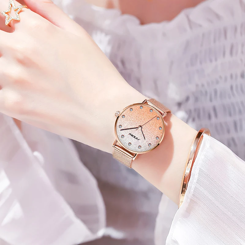 Женские наручные часы Sinobi Кварцевые водонепроницаемые цвета розового золота с роскошным циферблатом S9854L