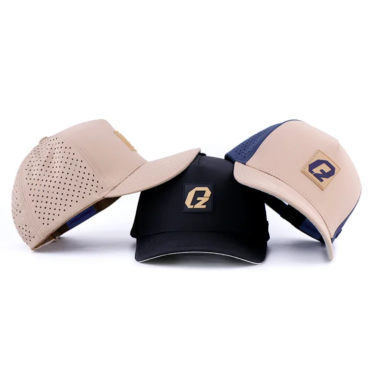 athletic water resistant men waterproof golf hat hole laser cut perforated 5 panel polyester baseball caps with custom logo