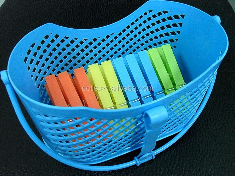 Wholesale 24pcs Plastic Clothes Pegs Laundry Clothespin Pins With Basket Cabides Hanger