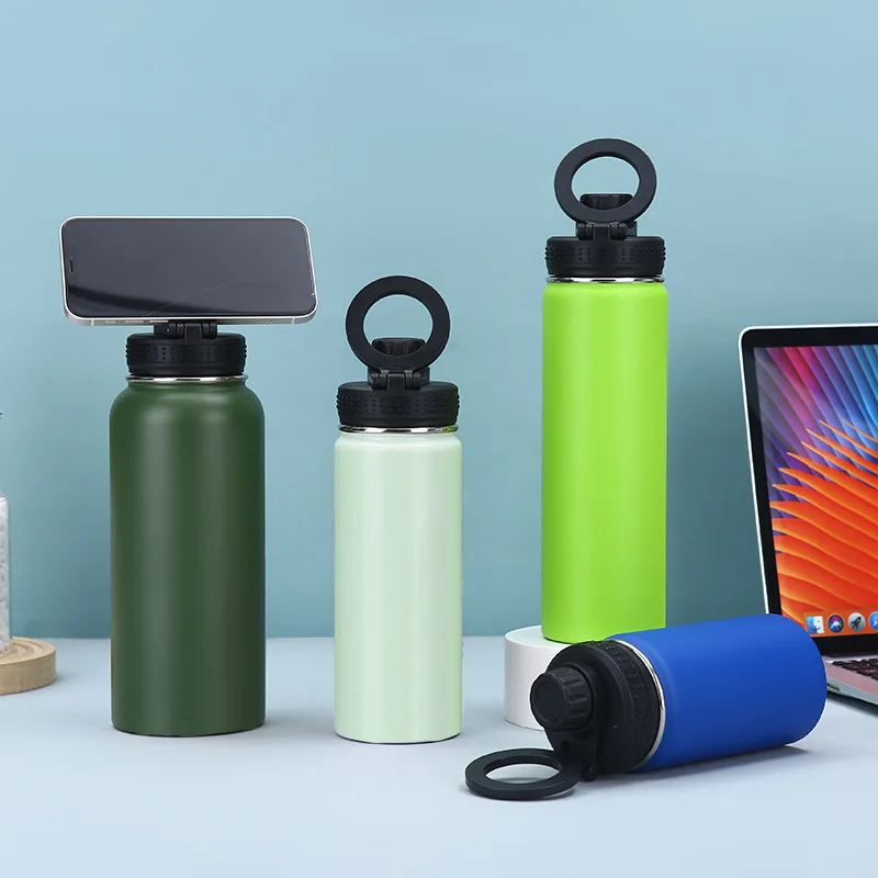 2025 Factory Custom Magnetic Water Bottle phone holder vacuum sports flask for gym Top With Magnet Cell Phone Mount Stand