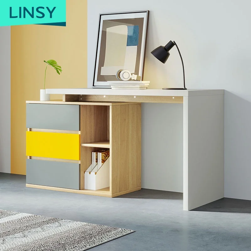 Linsy Height Adjustable Simple Computer Desk With Storage Box Organizer Desk For Home Office Children Desk And Chair Set DJ1V-C