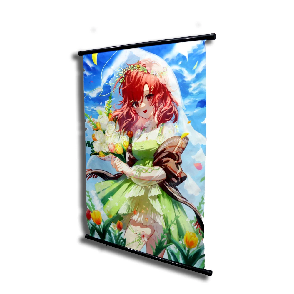 Manga Poster With Plastic Black Rod/hanger Anime Figure Hanging Tapestry Fabric Wall Scroll