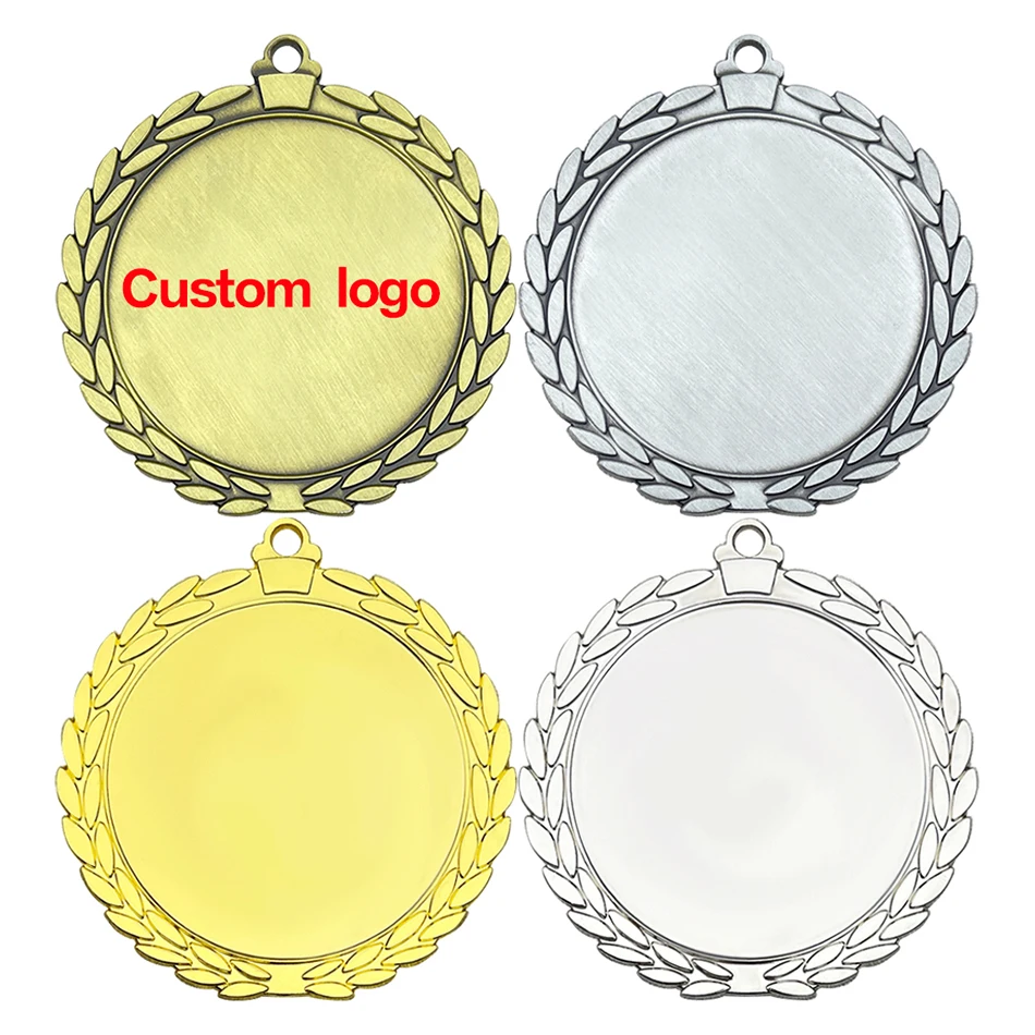 Custom logo zinc alloy laser engraving metal insert plated shiny gold sublimation blank medals for award