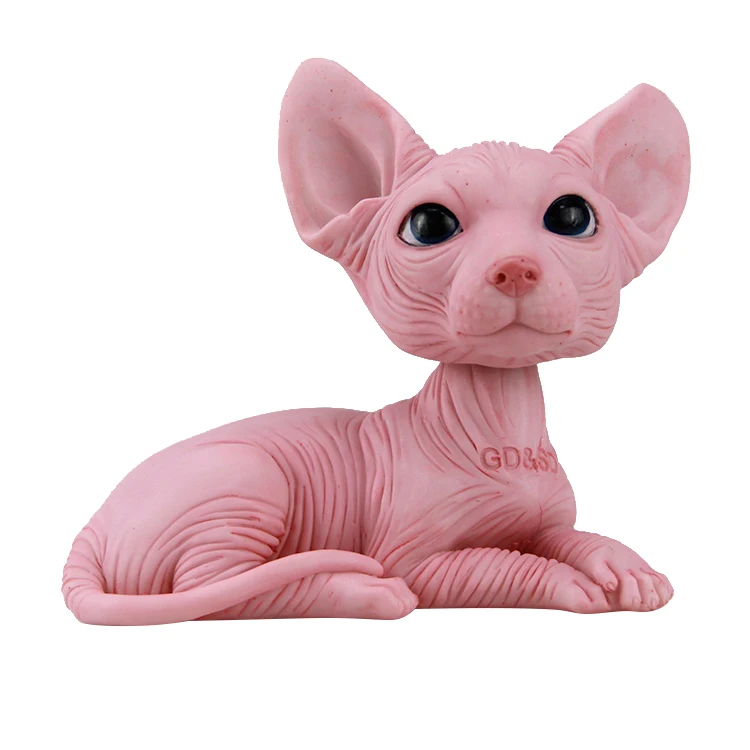 Small cat resin figurines special animal pink cat bobble-head