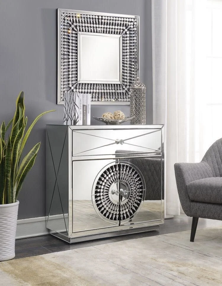 Luxury Modern home hotel round wall crystal mirror with console table for living room