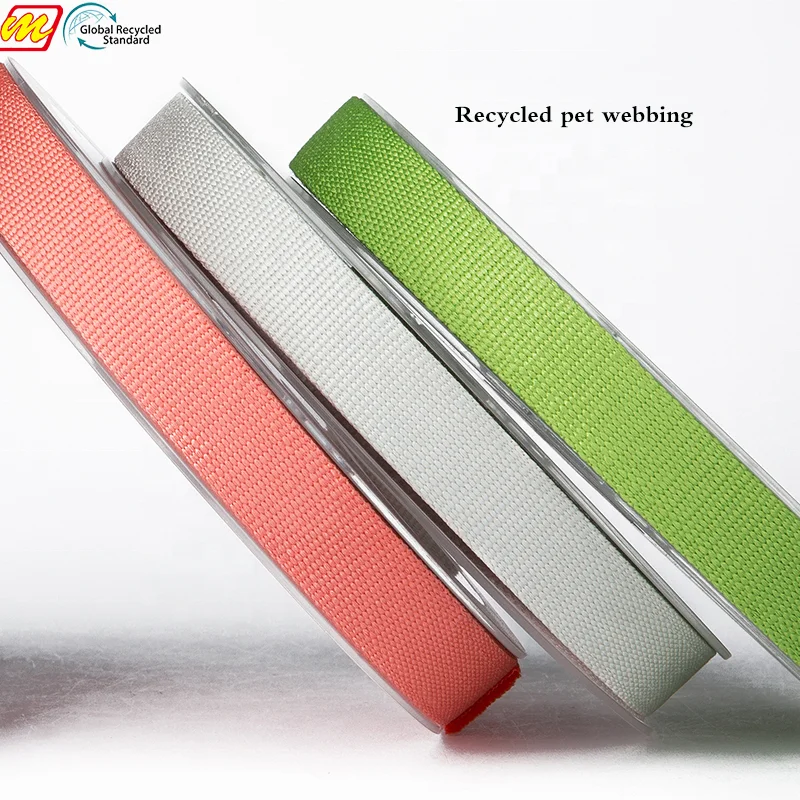 GRS Recycled Jacquard Thick Webbing Strap Custom Ribbon Band Tape For Dog Pet Collar Harness Backpack Bag Parts Black