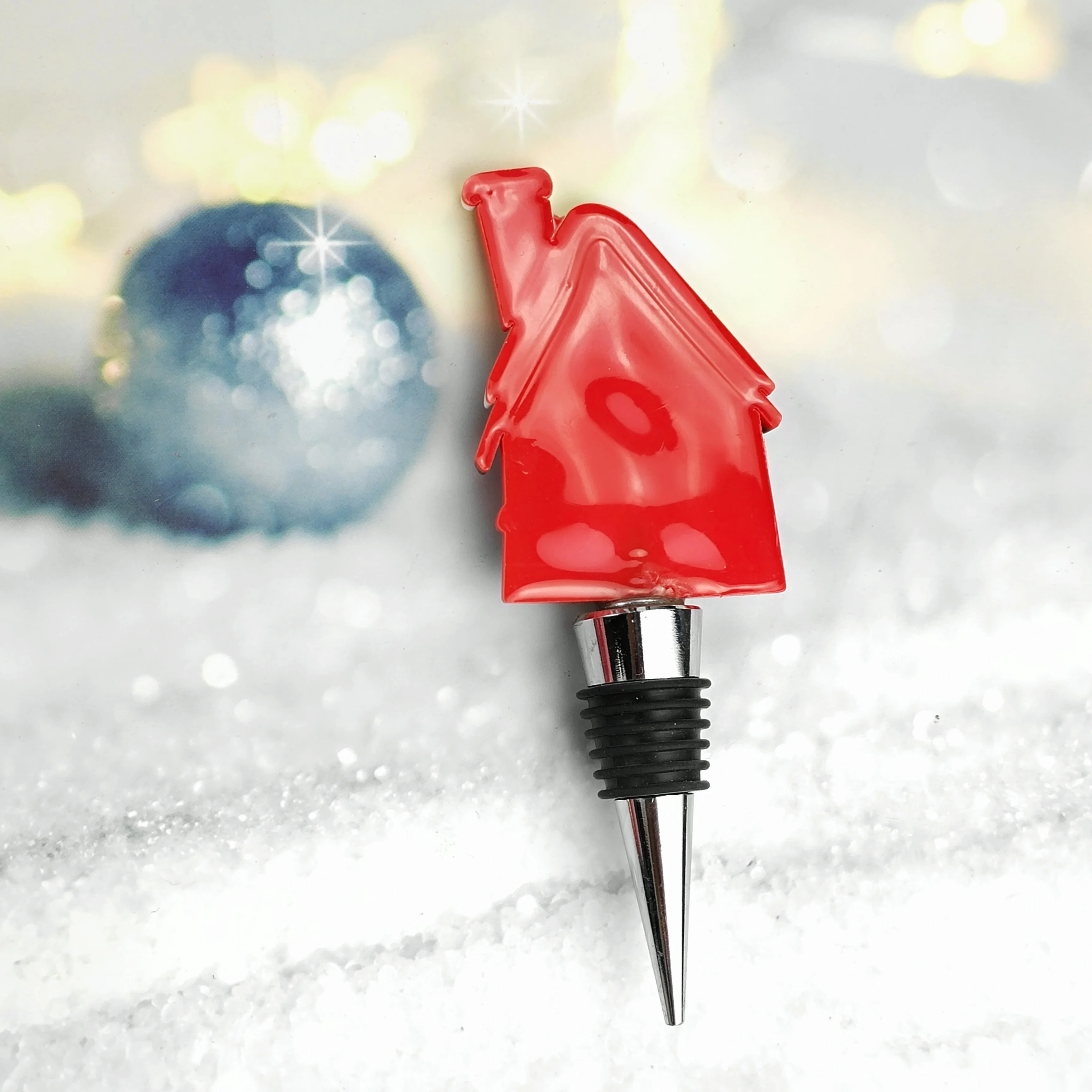 Christmas Little House Wine Stopper With Logo Wine Set Christmas Gift Box Packaging Corporate Party Metal Wine Stopper