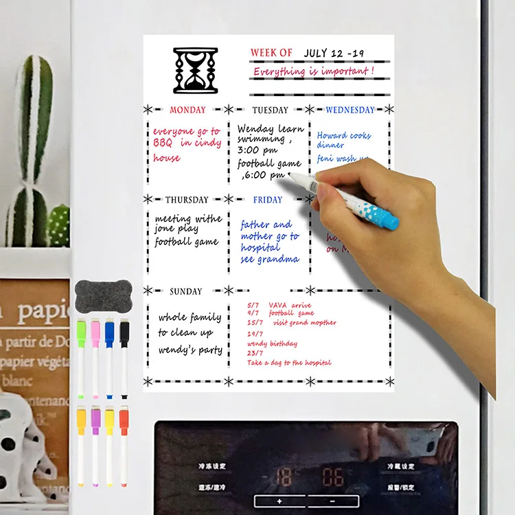 A3 Magnetic Whiteboard Planner Board Kitchen Fridge Large Dry Erase Whiteboard Weekly Planner Whiteboard