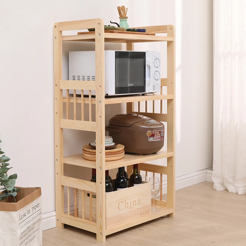 Solid wood multifunctional kitchen condiment storage rack stove seasoning rack multi-layer microwave oven rack