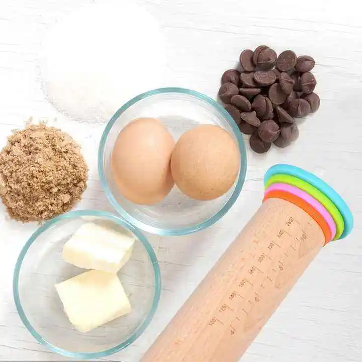 Classic Wood Rolling Pin for Baking French Long Dough Roller Beech Kitchen Utensil with Pastry Board Pattern