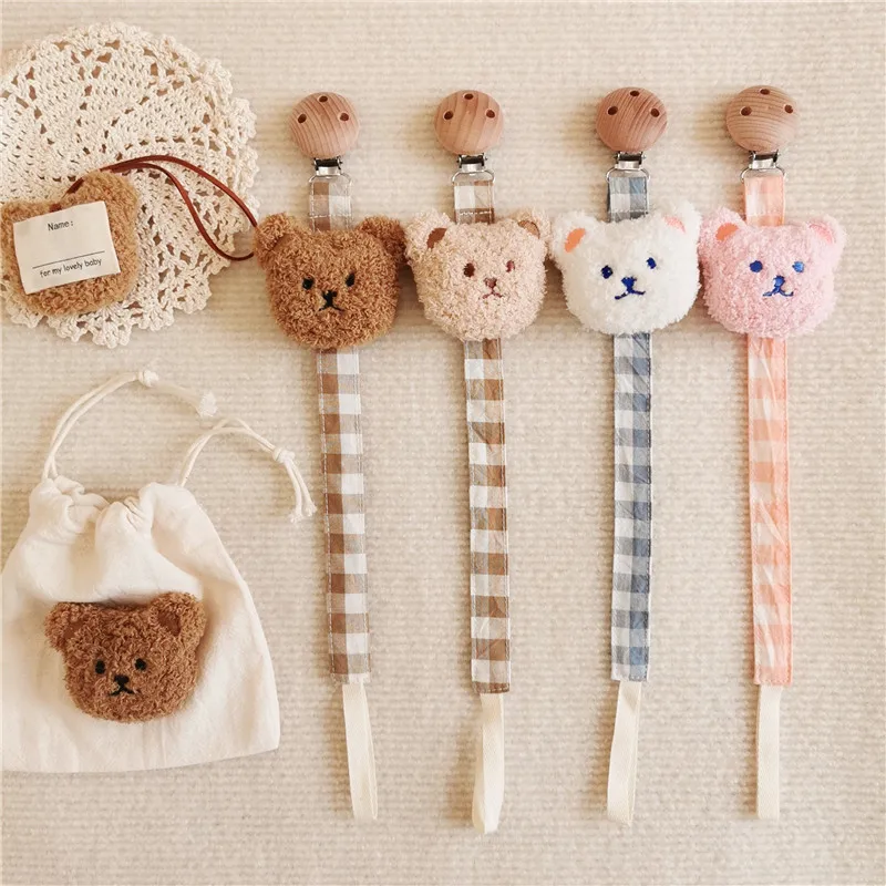Baby Cotton Pacifier Chain Beech Pacifier Clip Infant Teething Toy Baby Dummy Pacifier Chain Clip Wood Rodent Nipples Holder