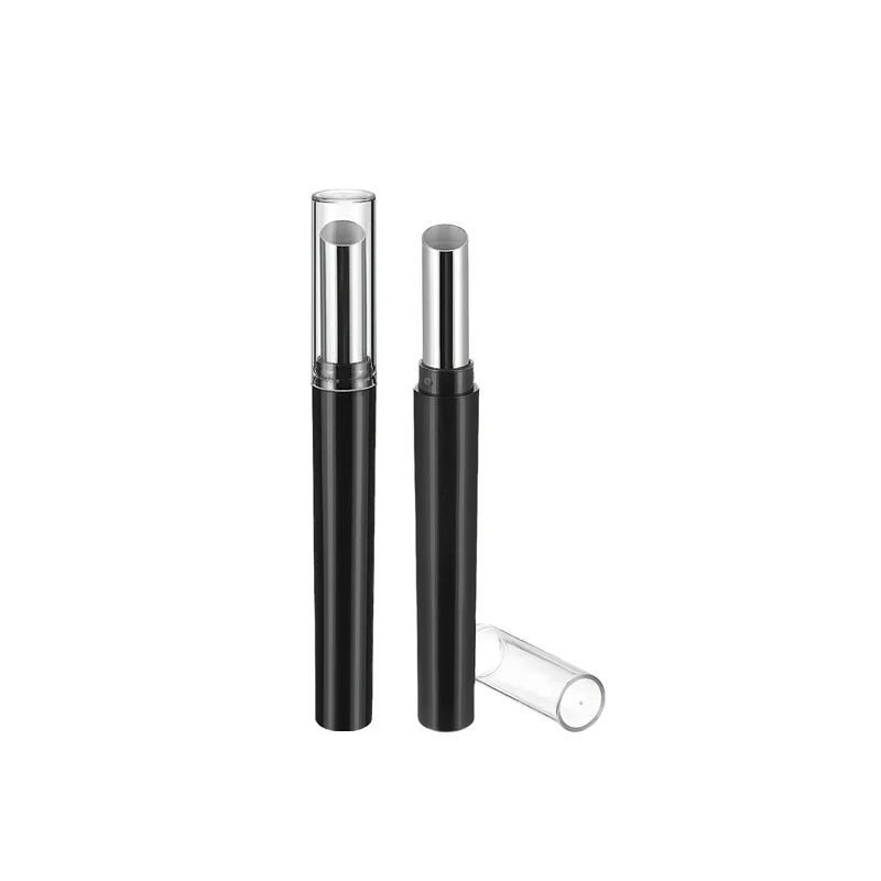 wholesale custom plastic long slim black lip balm tube round empty slant luxury lipstick tube container