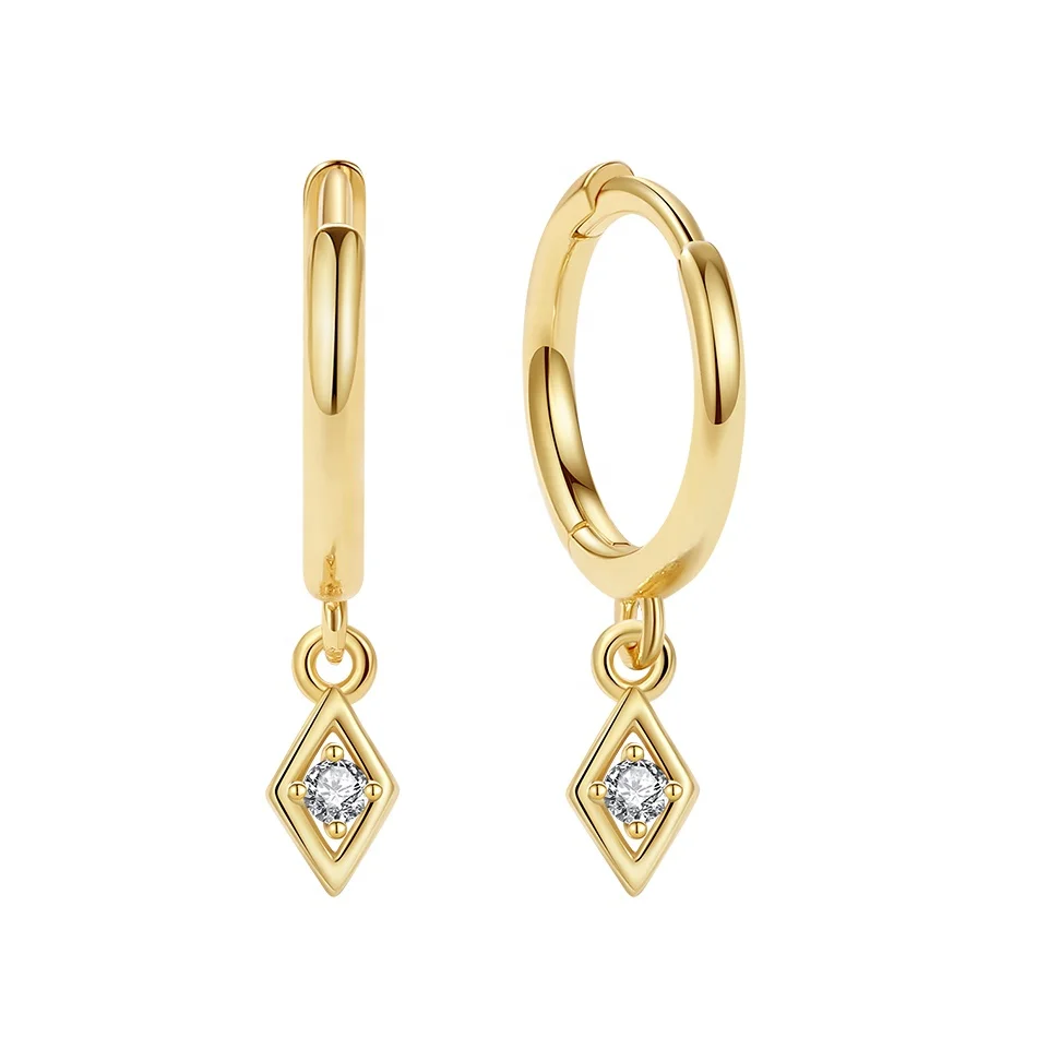 Серьги-кольца из серебра 925 пробы с фианитом 18 К 14 к