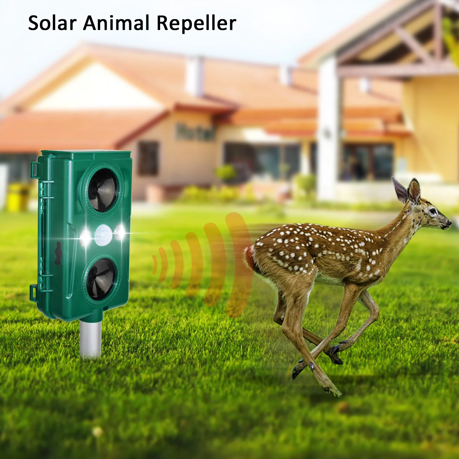 Green House GH-506 Wholesale 3 Face 360 Outdoor Solar Powered Ultrasonic Animal Repellent Ar16 Deer/cat/ Monkey/wild Pig/bird An