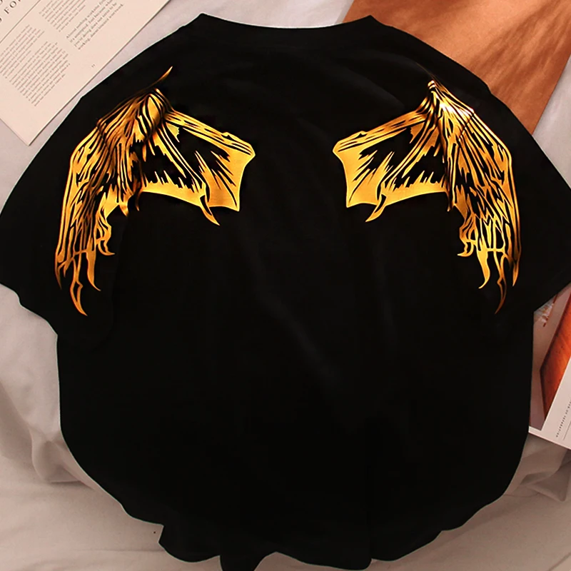 Deluxe Tshirt custom gold print brand logo Pattern graphics oem High quality cotton gilded T-shirt for men