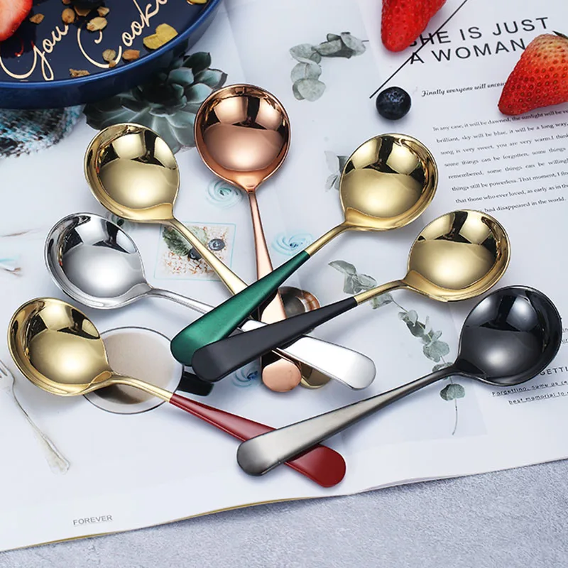 Colored Table Stainless Steel Rose Gold Korean Deep Spoon wholesale