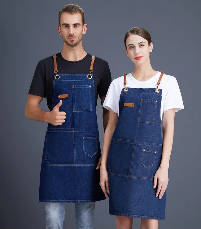 Cheap wholesale Denim apron custom logo printing fashion kitchen apron