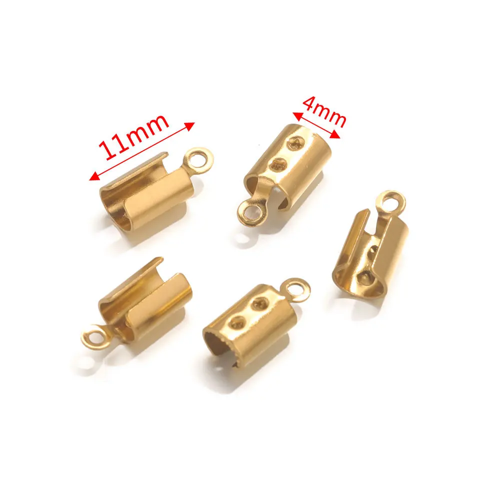 Stainless Steel Gold Plated Cord End Clip Clasp Bucket Chain Leather Rope Fastener Crimp Buckle Connector For DIY Jewelry Making