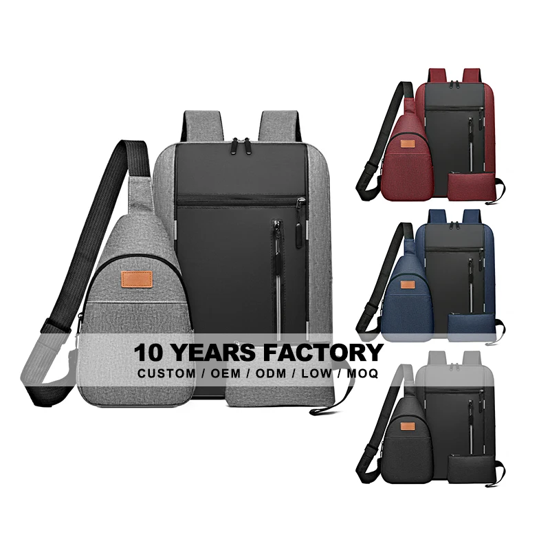 Factory Wholesale 3 in 1 Cheap Backpack Chest Bag Wallet Multi functional Laptop School Fashion Travel Backpack for Men