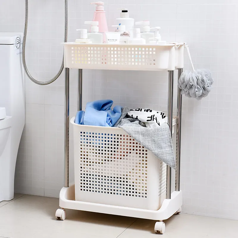High Quality Plastic laundry hamper on wheels 2 tier laundry hamper basket bathroom laundry hamper with wheels