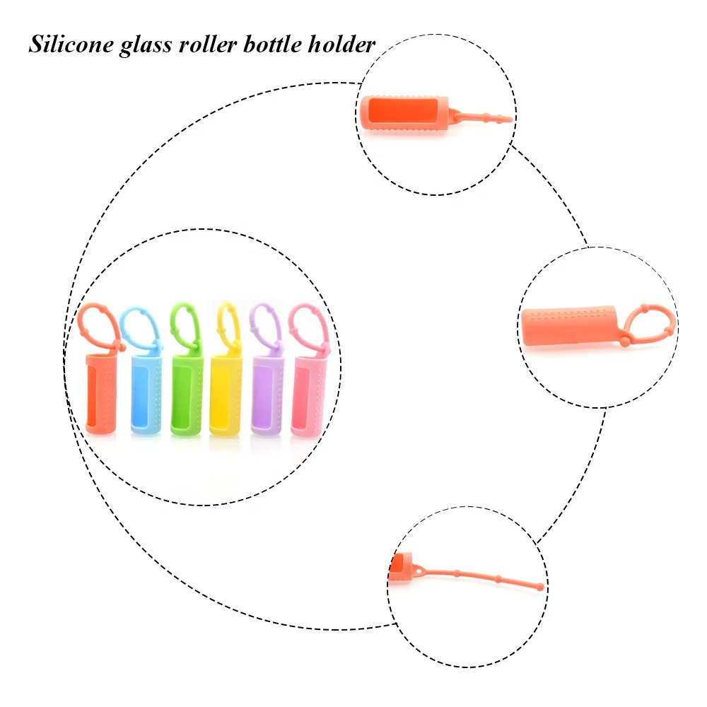 empty colorful silicone sleeve protector for 10ml thick glass essential oil roller bottle holder