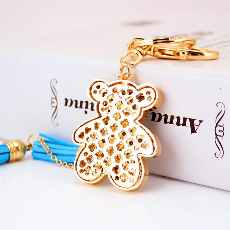 Cute doll key ring keychain handbag 3d metal rhinestone bear keychain with tassel for women money bag handbag pendant decoration